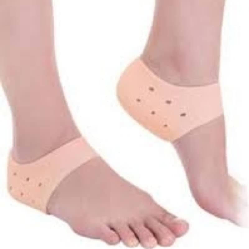 Silicone Gel Heel Pad Socks for Pain Relief - 1 Pair (Beige, Free Size)