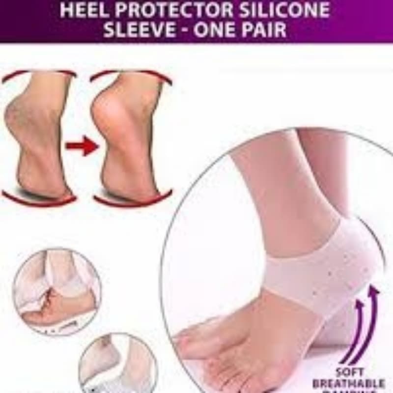 Silicone Gel Heel Pad Socks for Pain Relief - 1 Pair (Beige, Free Size)