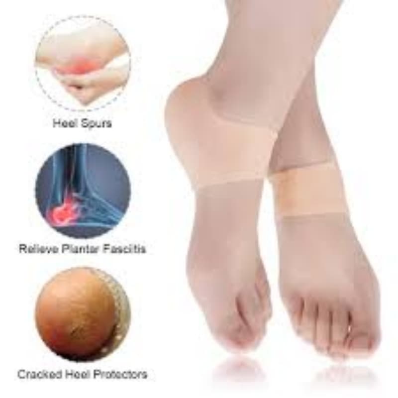 Silicone Gel Heel Pad Socks for Pain Relief - 1 Pair (Beige, Free Size)