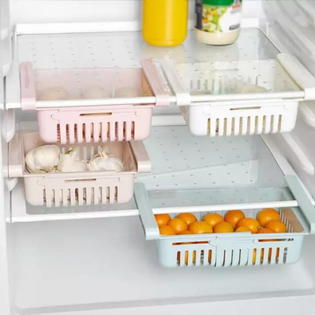 Adjustable Fridge Storage Basket Expandable Fridge Storage Rack Plastic Fri