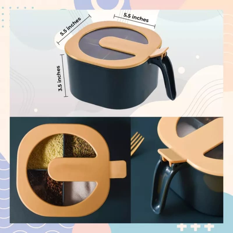 Modern Design 4 Grids Seasoning Box/Masala Box with Transparent Lid & 4 Ser