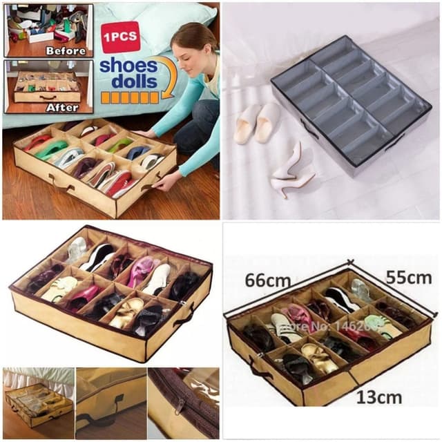 12 Pair Under Bed Shoe Organiser Storage Holder Shoe Box Tidy Bag Rack Pock